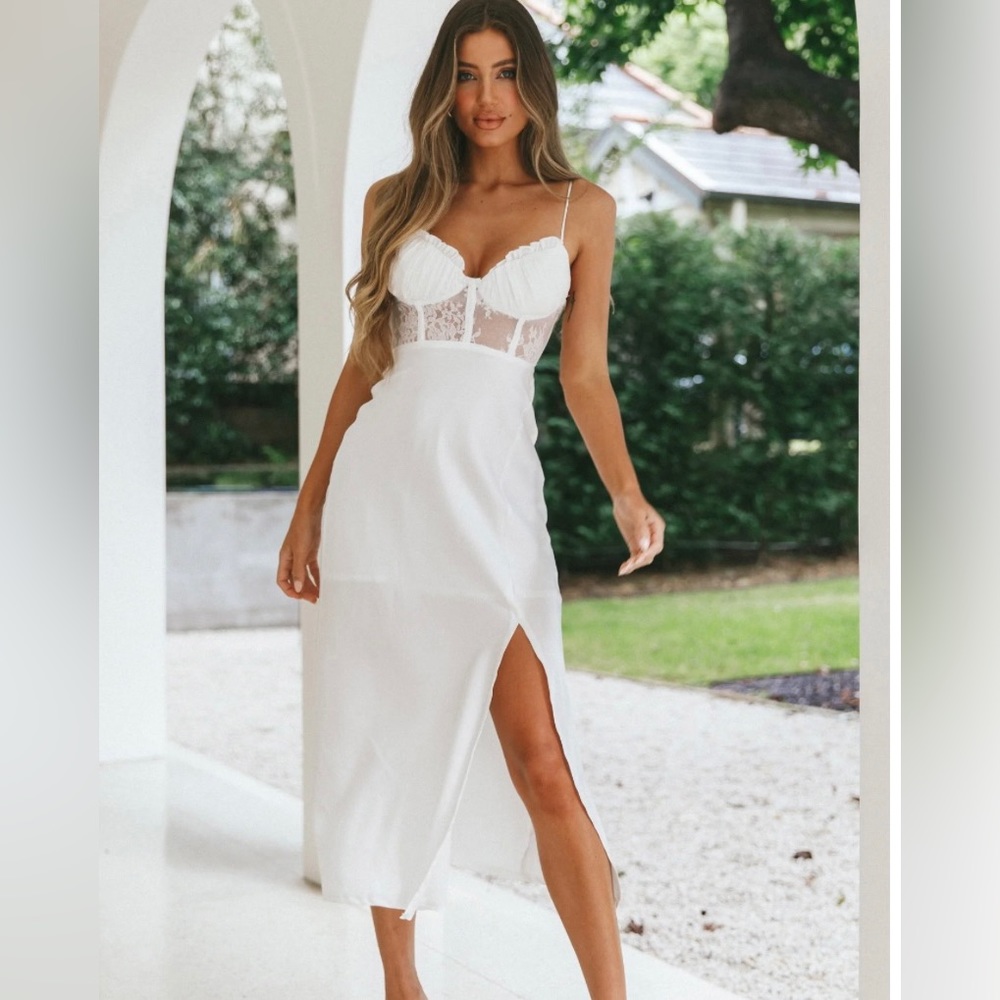 White silk midi dress